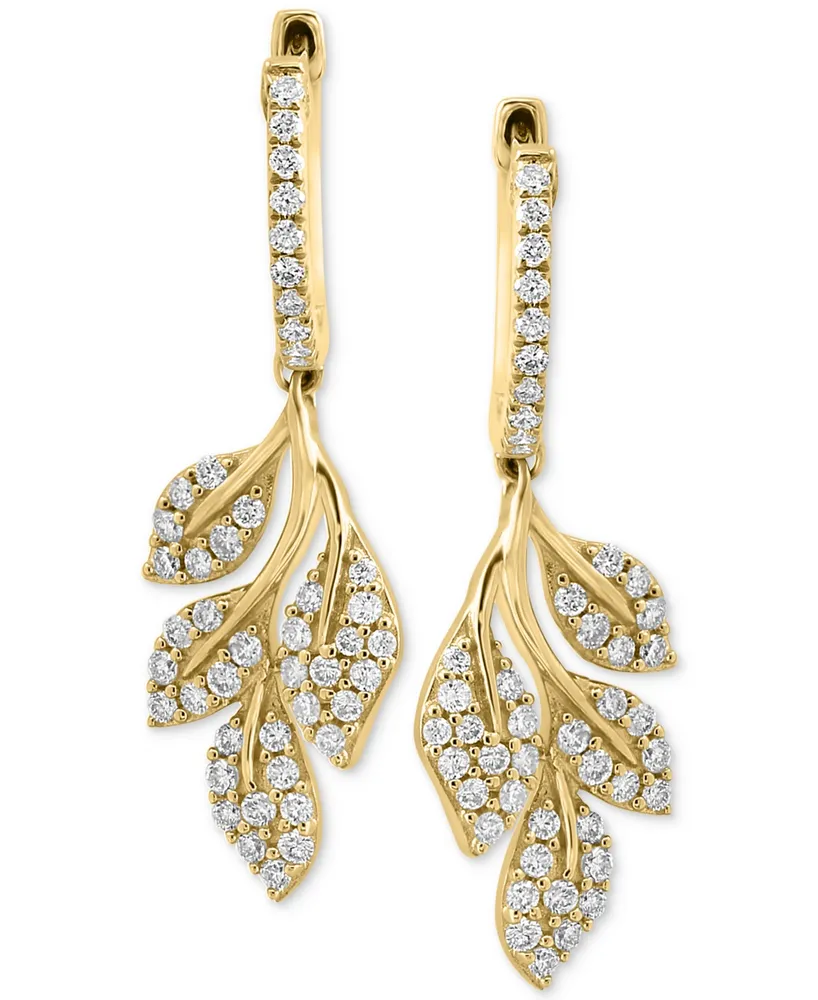 Effy Diamond Leaf Dangle Hoop Earrings (5/8 ct. t.w.) in 14k Gold
