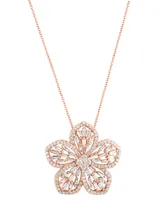 Effy Diamond Round & Baguette Flower 18" Pendant Necklace (3/4 ct. t.w.) in 14k Rose Gold