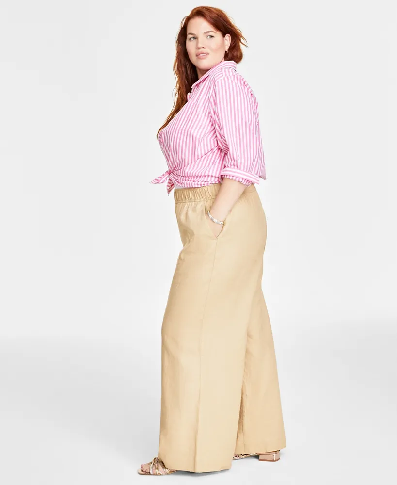 On 34th Plus Linen-Blend Pull-On Lightweight Wide-Leg Pants, Created for Macy's