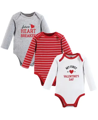Hudson Baby Baby Boys Cotton Long-Sleeve Bodysuits, Valentine Heartbreaker, 3-Pack