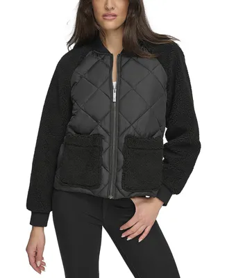 Andrew Marc Sport Women's Mixed Sherpa and Quilt Bomber Jacket