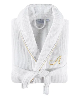 Linum Home Textiles 100% Turkish Cotton Unisex Personalized Waffle Weave Terry Bathrobe with Satin Piped Trim