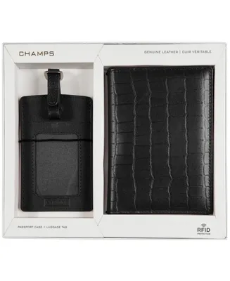 Champs Men's Rfid Blocking Passport Holder and Luggage Tag Combo Set