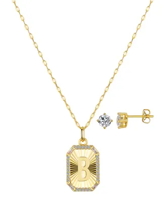 Unwritten Cubic Zirconia Initial Pendant Necklace and Stud Earring Set