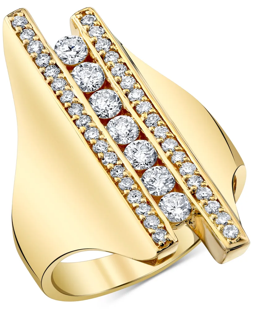 Diamond Three Row Asymmetric Statement Ring (1 ct. t.w.) in 14k Gold