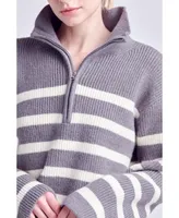 Women's Striped Half-Zip Sweater