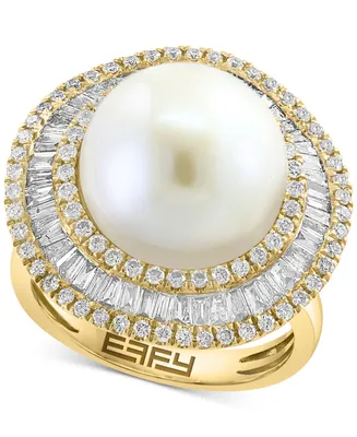 Effy Freshwater Pearl (10mm) & Diamond (1-1/6 ct. t.w.) Halo Ring in 14k Gold