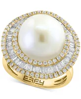 Effy Freshwater Pearl (10mm) & Diamond (1-1/6 ct. t.w.) Halo Ring in 14k Gold