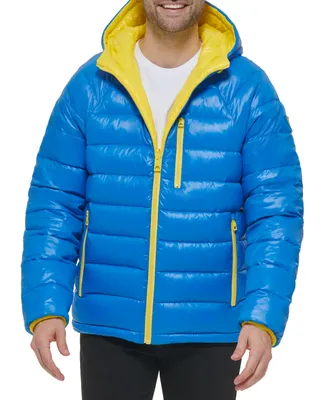Guess Men's Reversible Quilted Full-Zip Hooded Puffer Jacket
