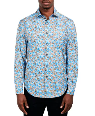 Society of Threads Men's Slim-Fit Performance Stretch Floral Print Long-Sleeve Button-Down Shirt