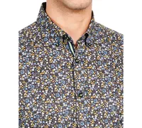 Society of Threads Men's Slim-Fit Performance Stretch Floral Short-Sleeve Button-Down Shirt