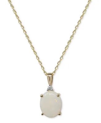 Opal (1-3/4 ct. tw.) & Diamond Accent Oval Pendant Necklace in 14k Gold, 16" + 2" extender