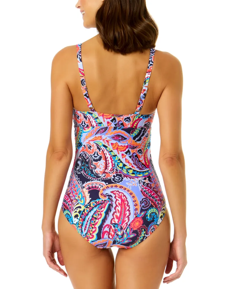 Anne Cole Women's Paisley-Print V-Wire One-Piece Swimsuit