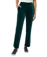 Jones New York Women's Stretch Velour Pull On Slash Pocket Straight Leg Pants