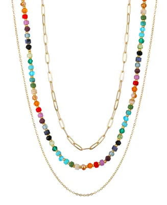 Unwritten Multi Color Crystal Acrylic Bead Layered 3 Piece Necklace Set