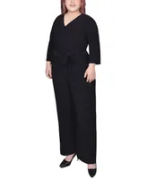 Ny Collection Plus 3/4 Sleeve Belted Jumpsuit