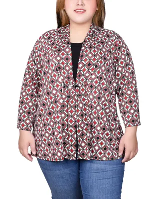 Ny Collection Plus Puff Print 3/4 Sleeve 2-Fer Top