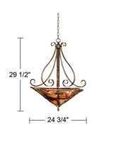 Franklin Iron Works Amber Scroll Golden Bronze Silver Pendant Chandelier 24 3/4" Wide Rustic Art Glass Bowl Fixture for Dining Room House Foyer Kitche