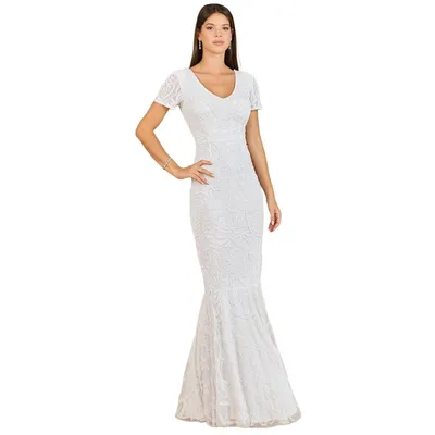 Lara Women's Cap Sleeve Beaded Wedding Gown