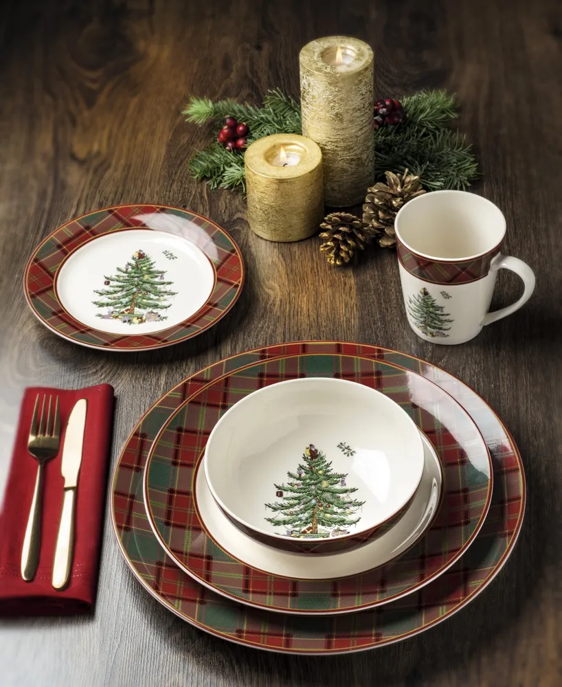 Christmas Tree Tartan Dinner Plate, Set of 4
