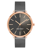 Nine West Women's Quartz Dark Gray Stainless Steel Mesh Band Watch, 40mm - Dark Gray, Rose Gold