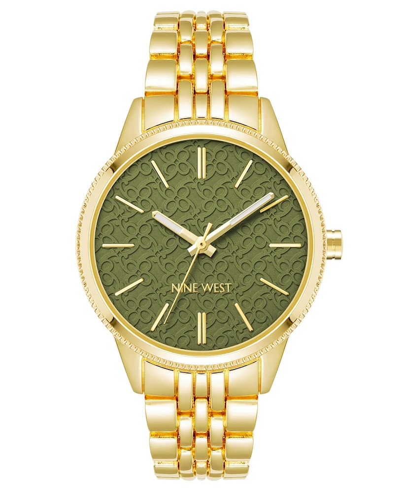 Nine West Women's Quartz Gold-Tone Alloy Link Bracelet Watch, 34mm - Green, Gold