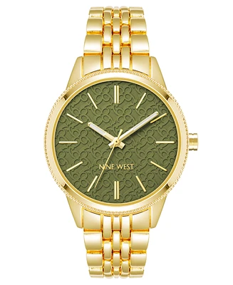 Nine West Women's Quartz Gold-Tone Alloy Link Bracelet Watch, 34mm - Green, Gold