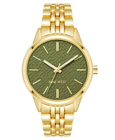 Nine West Women's Quartz Gold-Tone Alloy Link Bracelet Watch, 34mm - Green, Gold