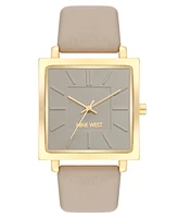 Nine West Women's Quartz Square Taupe Faux Leather Band Watch, 35mm - Tan, Gold