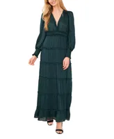 CeCe Women's Long Sleeve Plisse Ruffle Maxi Dress