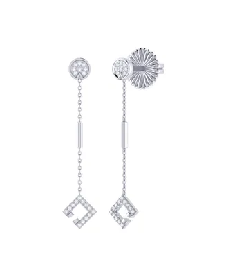 LuvMyJewelry Straight Lace Open Square Street Design Sterling Silver Diamond Women Earring
