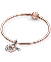 Pandora Cubic Zirconia Heart Padlock Double Dangle Charm