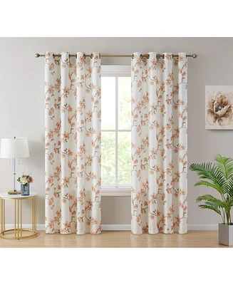 Hlc.me Jade Floral Decorative Textured Light Filtering Grommet Window Treatment Curtain Drapery Panels for Bedroom & Living Room