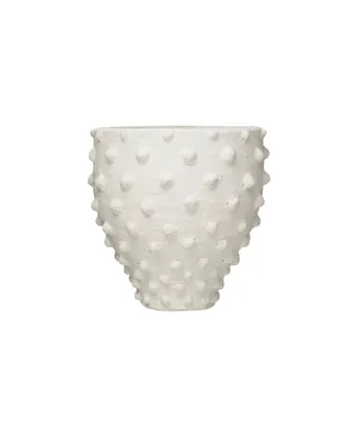9.75"H Textured Terracotta Planter with Pointed Polka Dot Design Hold