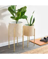 Modern Boho Embossed Metal Planters with Stands