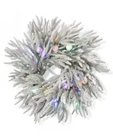 Seasonal Frosted Acadia 24" Flocked Polyethylene Polyvinyl Chloride Wreath 50 Bo Lights 400 Tips, Color Changing Bo Led