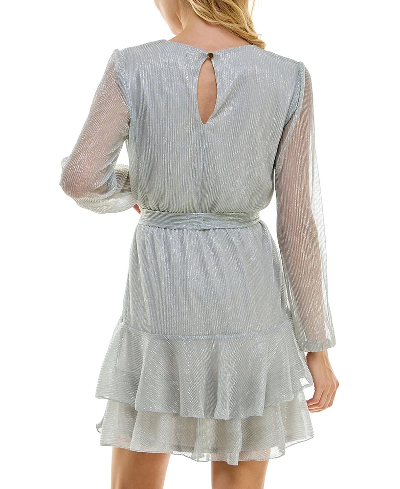 City Studios Juniors' Metallic Ruffled Fit & Flare Dress