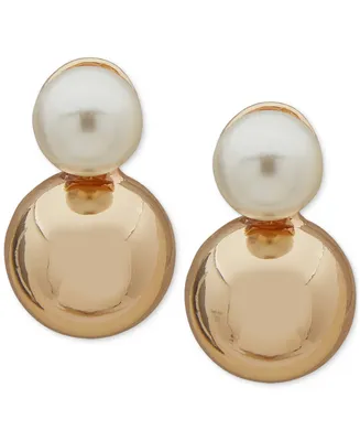 Anne Klein Gold-Tone & Imitation Pearl Bead Stud Earrings