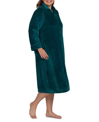 Miss Elaine Plus Size Solid Long-Sleeve Zip Robe