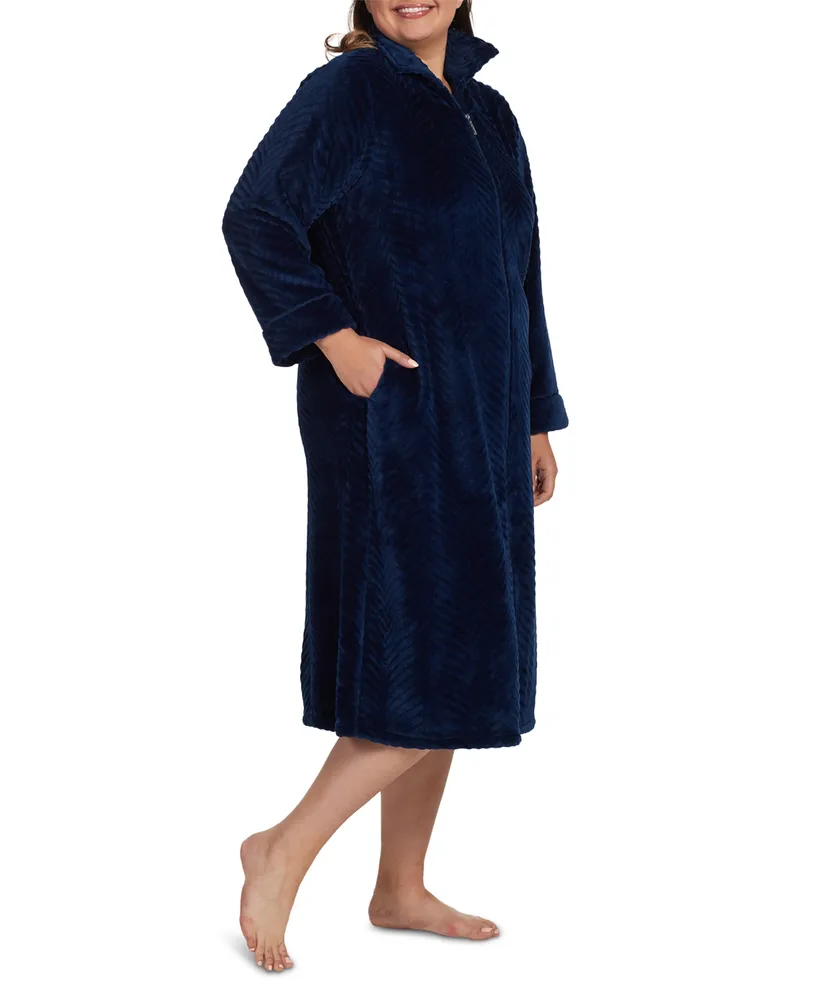 Miss Elaine Plus Size Solid Long-Sleeve Zip Robe