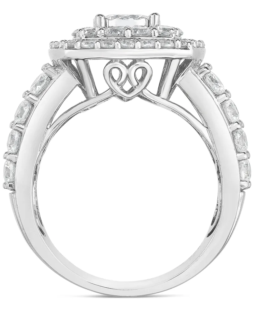 Diamond Double-Halo Engagement Ring (3 ct. t.w.) in 14k White Gold