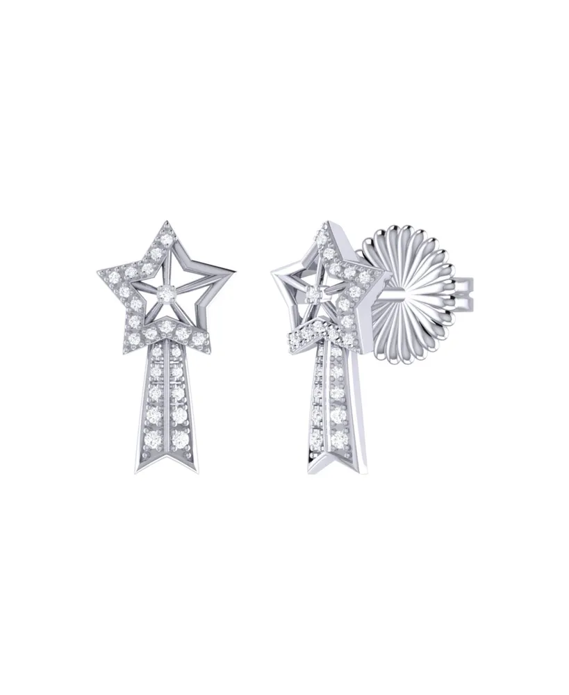 LuvMyJewelry Shooting Star Design Sterling Silver Diamond Comet Women Earring