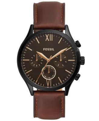 Fossil Men's Fenmore Multifunction Black-Tone Brown Leather Watch, 44mm