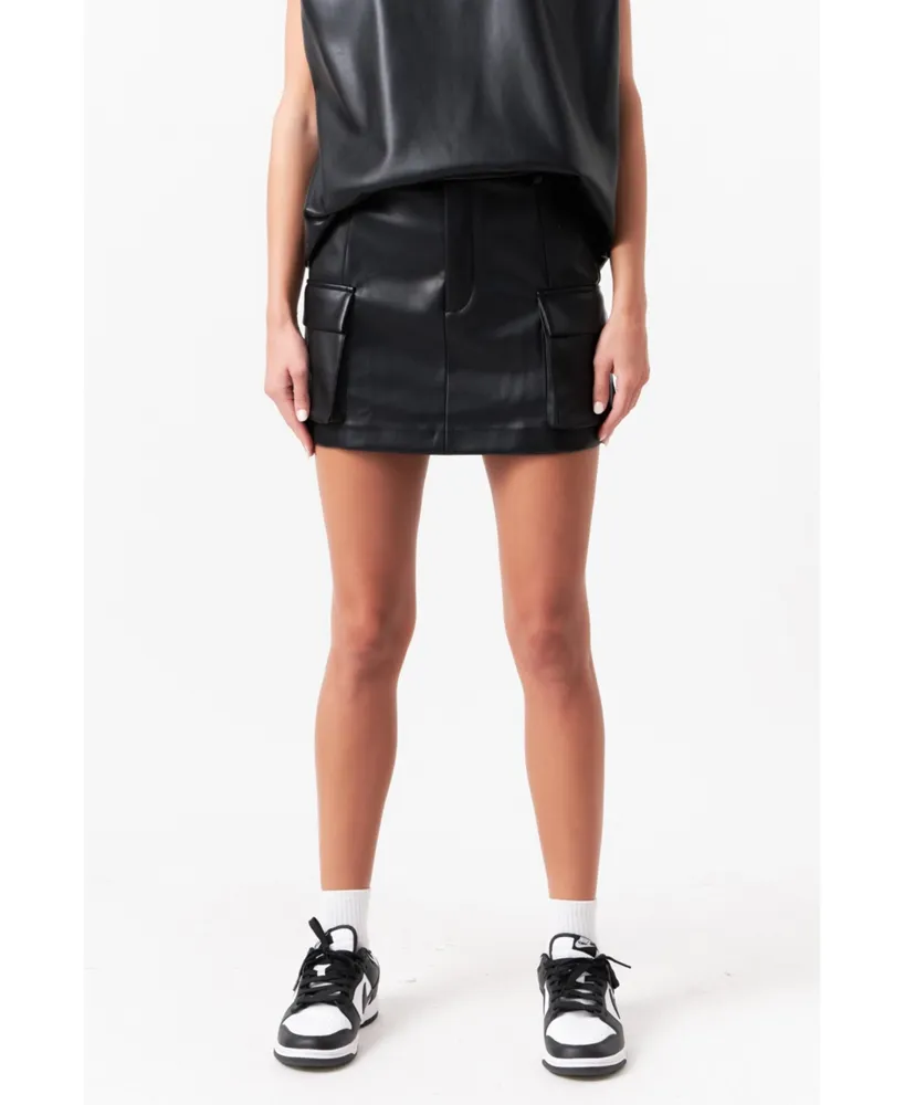 Women's Pu Leather Cargo Skirt