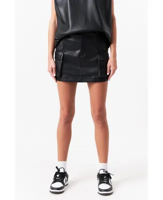 Women's Pu Leather Cargo Skirt