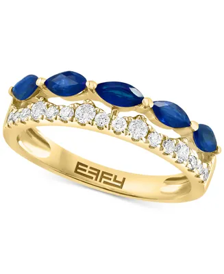 Effy Sapphire (3/4 ct. t.w.) & Diamond (1/3 ct. t.w.) Double Row Ring in 14k Gold