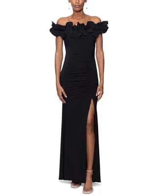 Xscape Petite Ruffled Off-The Shoulder Gown