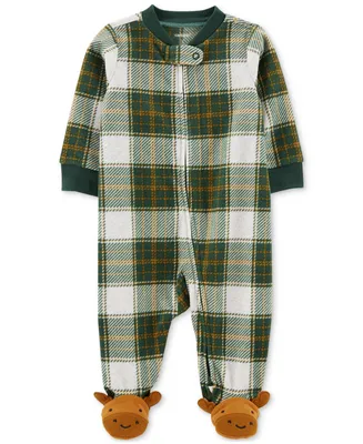 Carter's Baby Boys Moose Plaid 2-Way Zip Fleece Sleep & Play Footed Pajamas