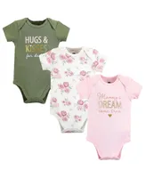 Hudson Baby Baby Girls Cotton Bodysuits, Mom Dad Floral, 3-Pack