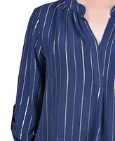 Ny Collection Women's Long Sleeve Foil Striped Blouse